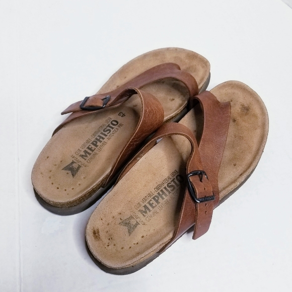 Mephisto Shoes - Mephisto Brown Leather  Slide Sandals Size…